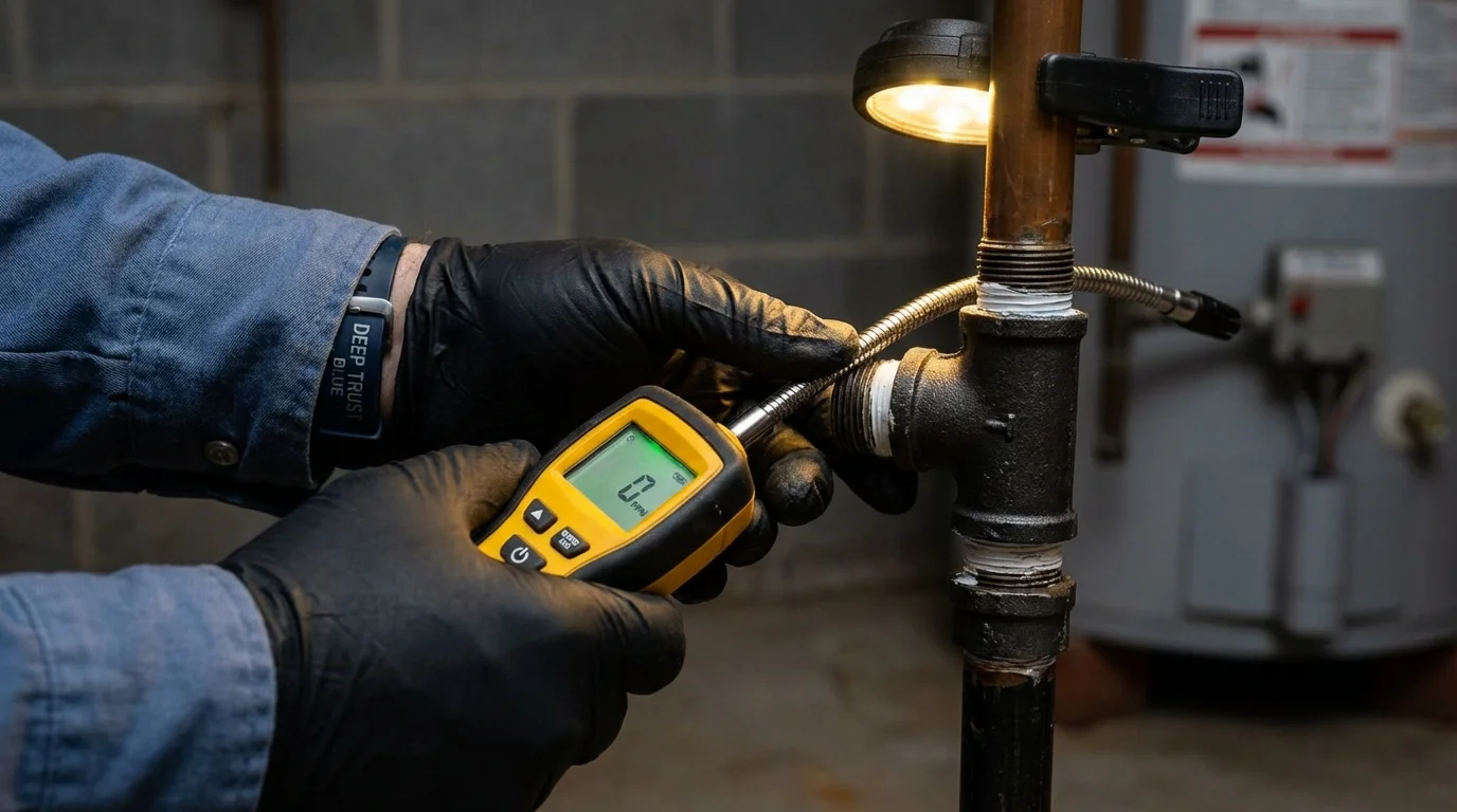Gas leak detection with electronic sniffer by Johns Plumbing LLC in Roland