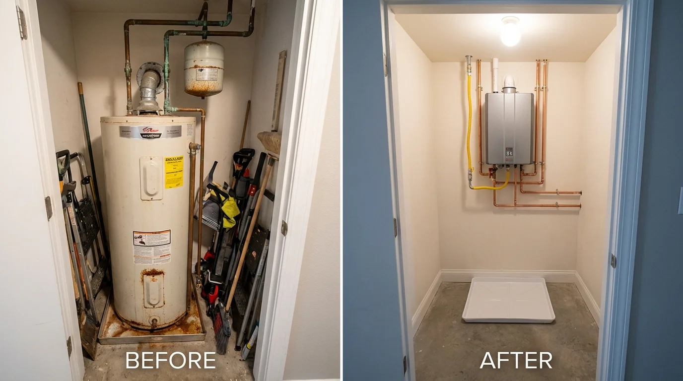 Tank water heater versus wall-mounted tankless unit comparison for Roland, IA homeowners