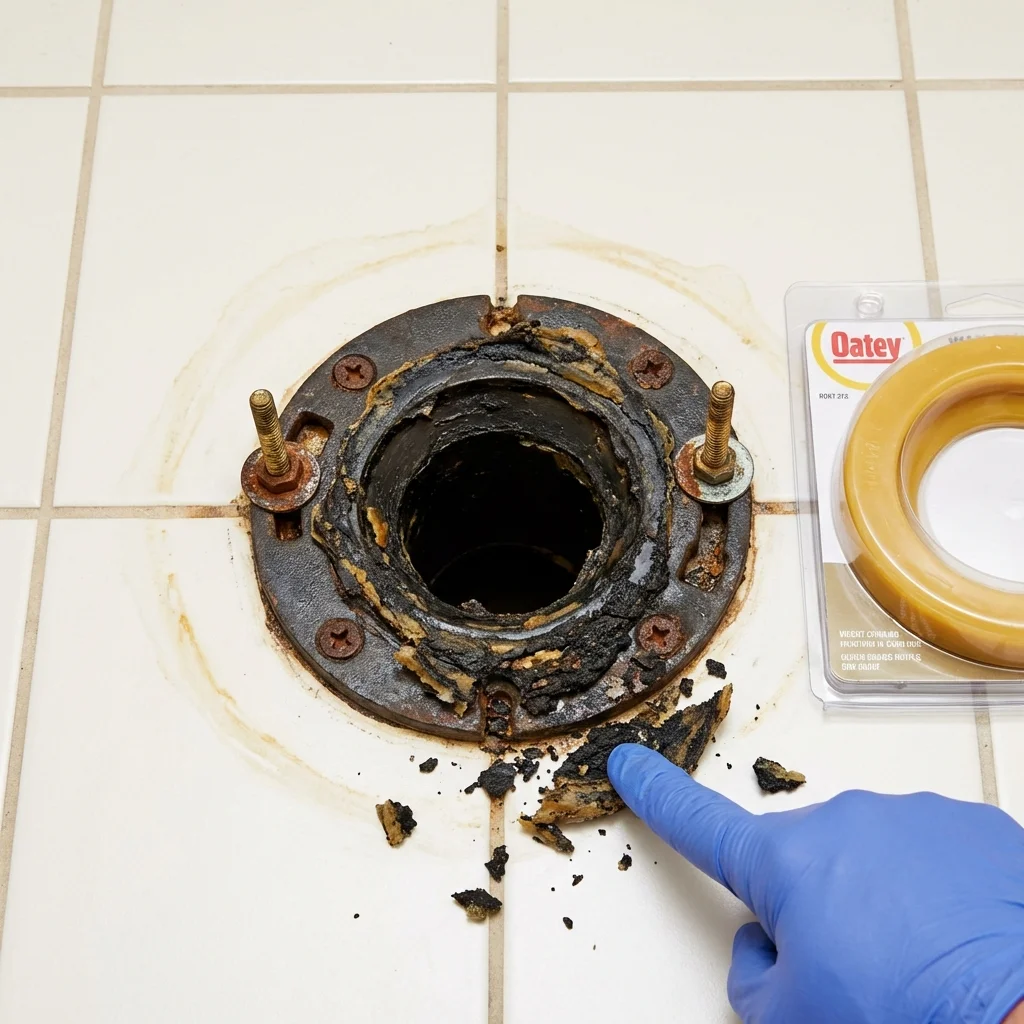 Failed wax ring showing water seepage at the base of a toilet in a Roland, IA home